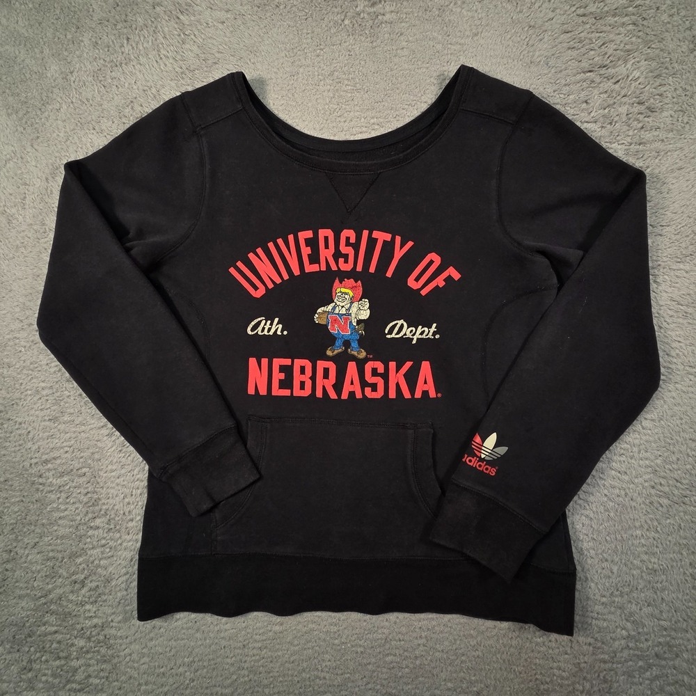Adidas Nebraska Huskers Sweatshirt Women L Black Red Elite‎ Herbie Husker